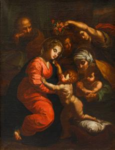 Seguace di Raffaello Sanzio (Urbino, 1483 – Roma, 1520), Sacra famiglia